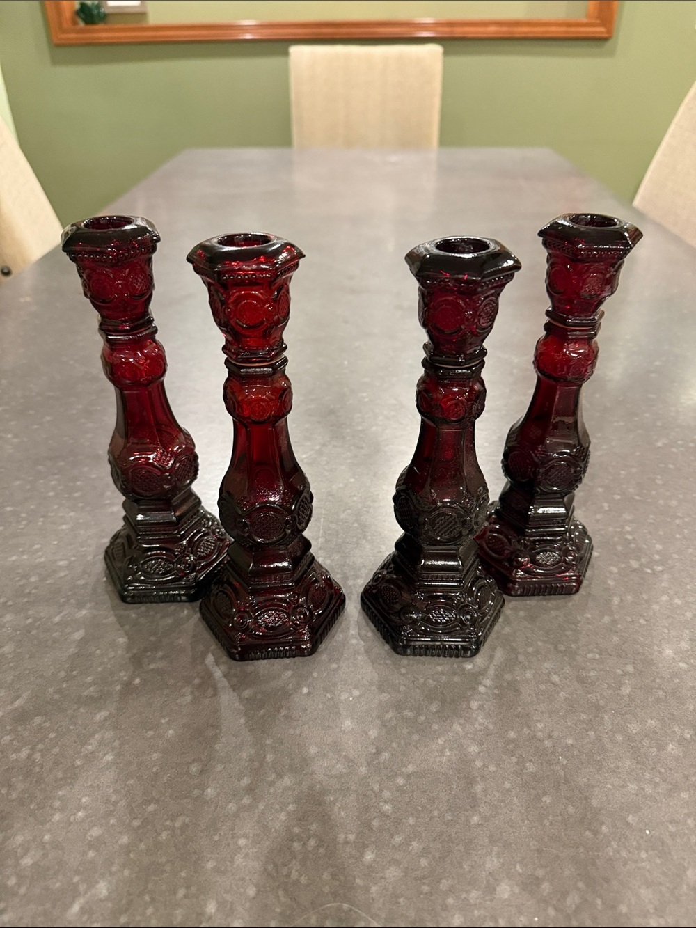 Avon Cape Cod Deep Ruby Red Glass Candlestick Holders - Set of 4